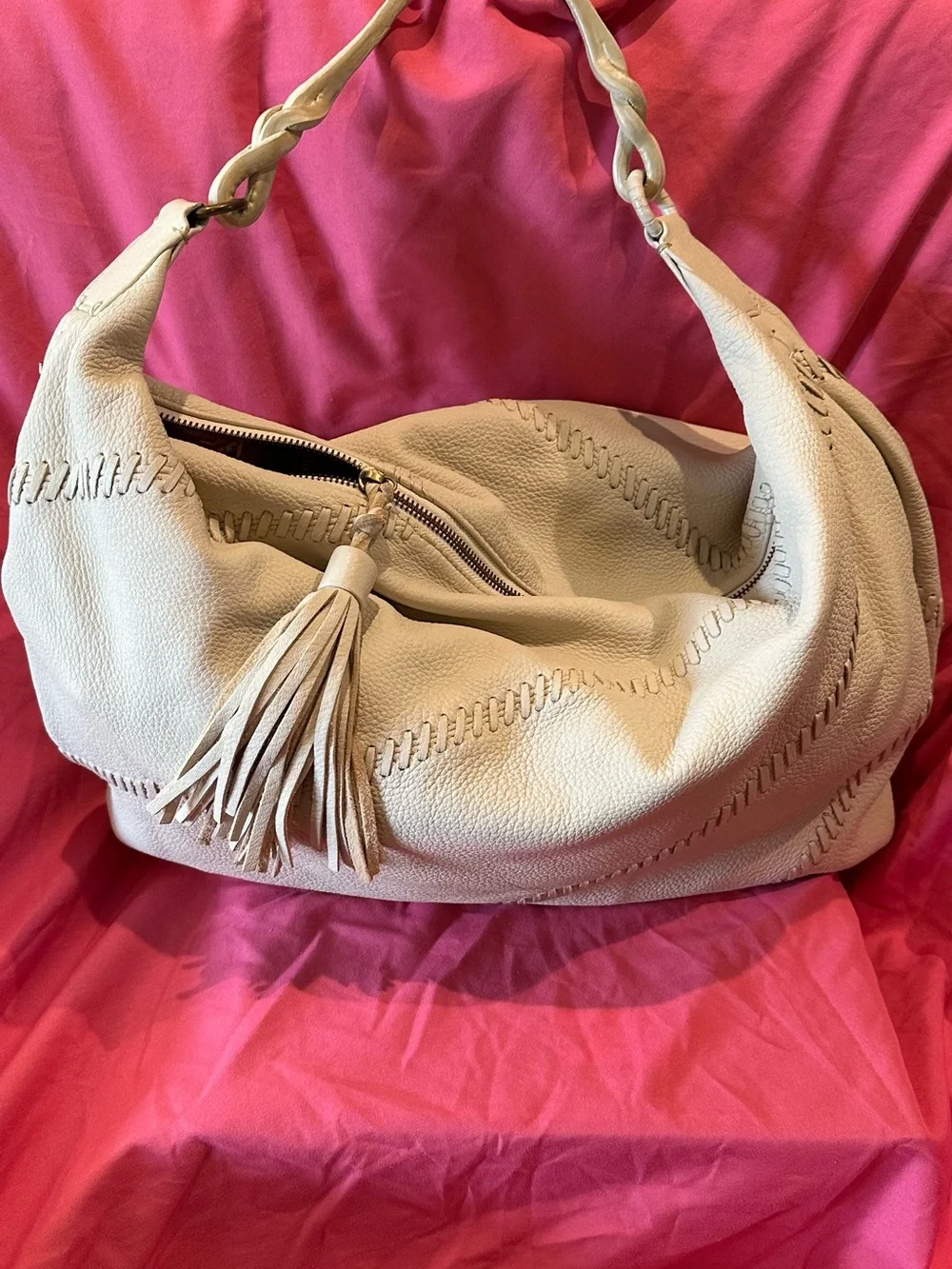 Carlos Falchi soft pebbled leather hobo shoulder bag